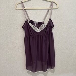 Victorias Secret‎ Y2K Purple Lace Trim Babydoll Chemise Camisole M Dainty Sheer